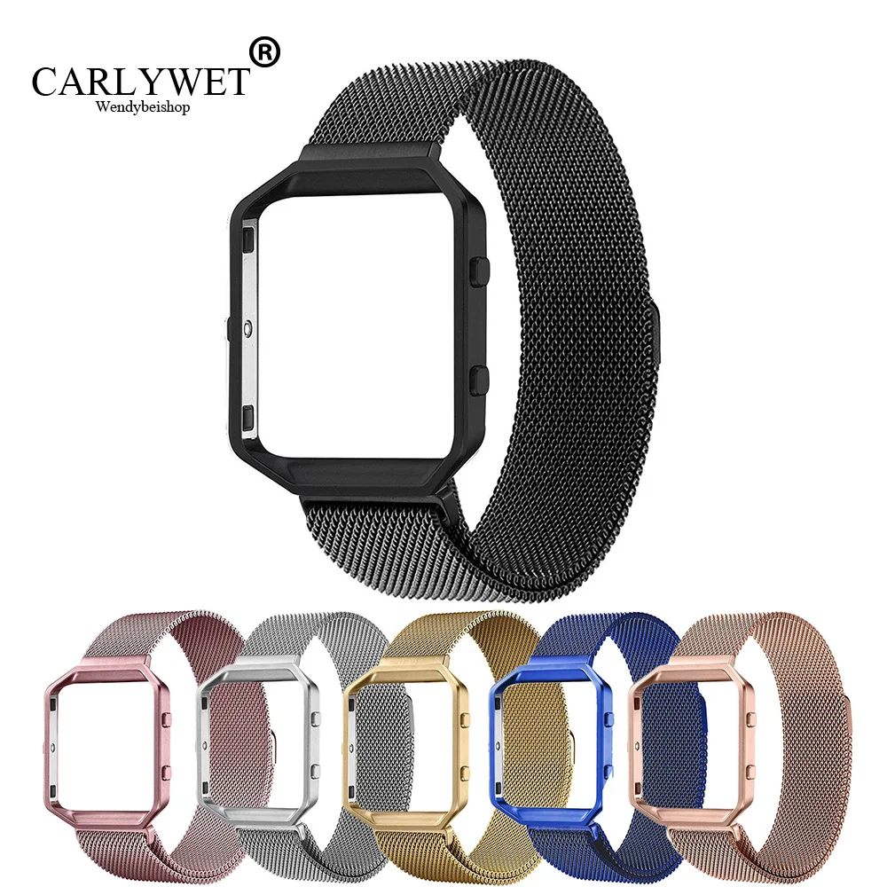 

CARLYWET Replacement Milanese Steel Watchband Strap Loop bracelet Magnetic Closure With Case Frame For Fitbit Blaze 23 watch