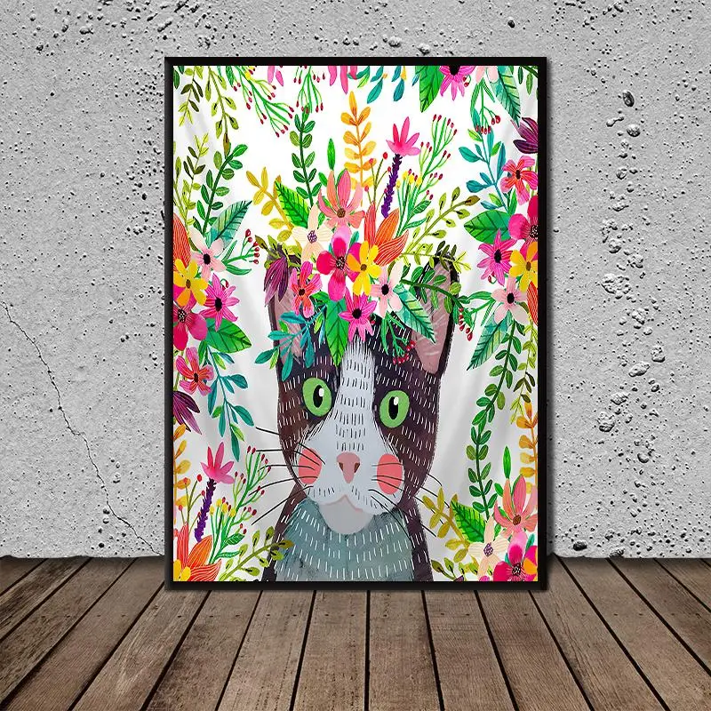 

Wall Art Print Fashion Art Poster Flower and Pet Cat Poster Canvas Prints Painting Nordic Decoration Living Room Home Dcor