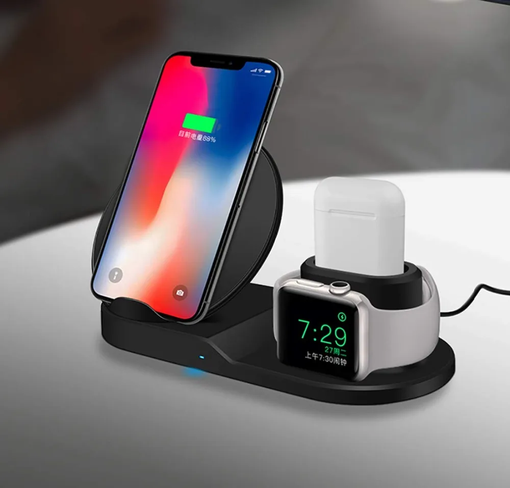 Беспроводное зарядное устройство для Apple Watch 5 4 3 iPhone X XS MAX XR 8 быстрая Беспроводная Полная нагрузка 3 в 1 Зарядная панель для Airpods