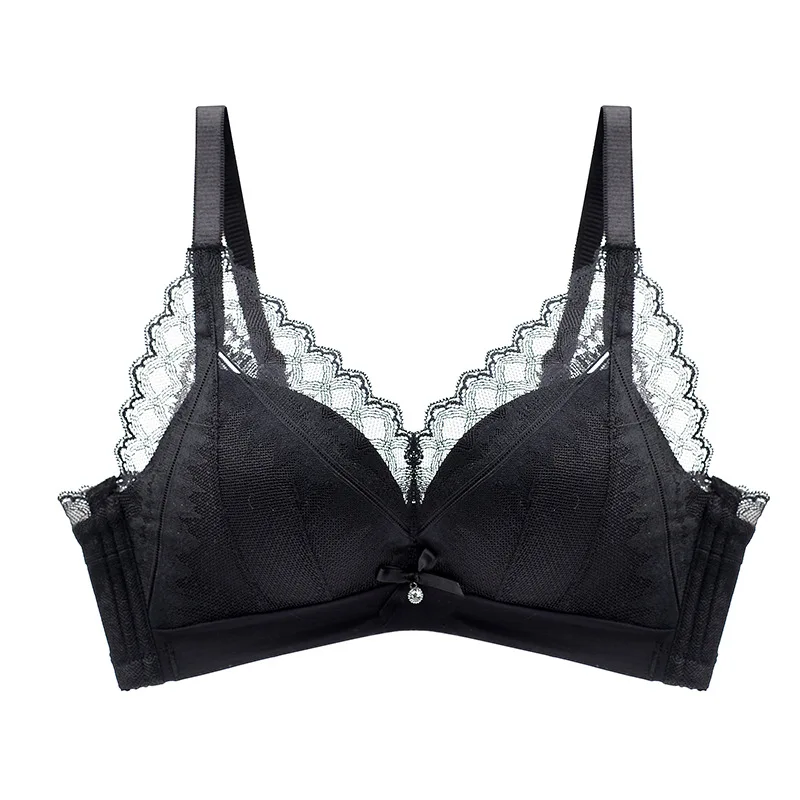 

Quality sewing process bras 2.5CM Medium mould Cup push up Bra Fashionable lace wire Free soft bra Girl sexy bra Black AB cup