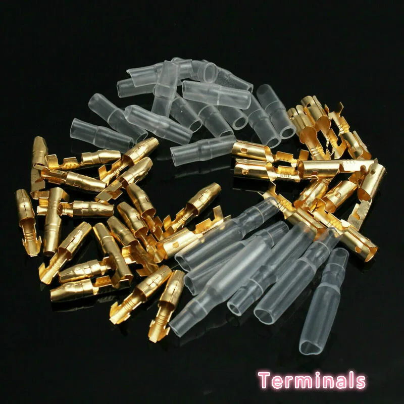 

50 sets of insulation sleeve crimp terminal kit 3.9mm motorcycle brass spade bullet crimp terminal wire connector, male and fema
