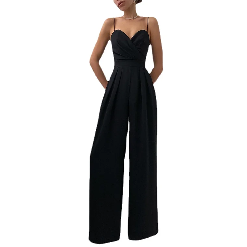 

Elegant summer female jumpsuit sexy sleeveless suspenders jumpsuit stylish casual office ladies solid straight