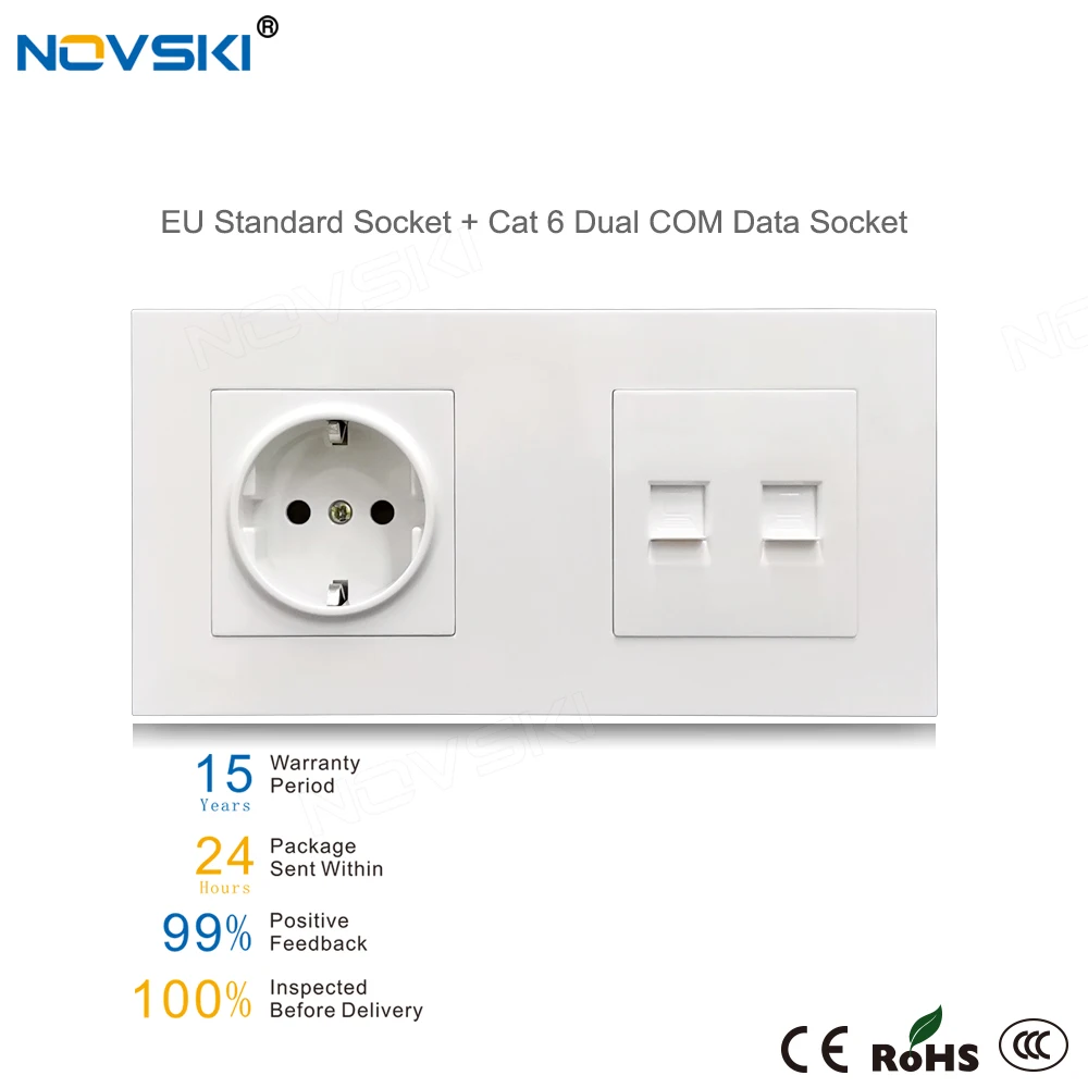 NOVSKI Европейская электрическая розетка CAT 6 10 ГБ двойная COM для передачи данных