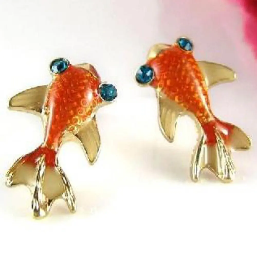 

Korean Style Charming Jewelry New Fashion Cute Goldfish Glazed 1 Pair Earrings For Women Jewelry