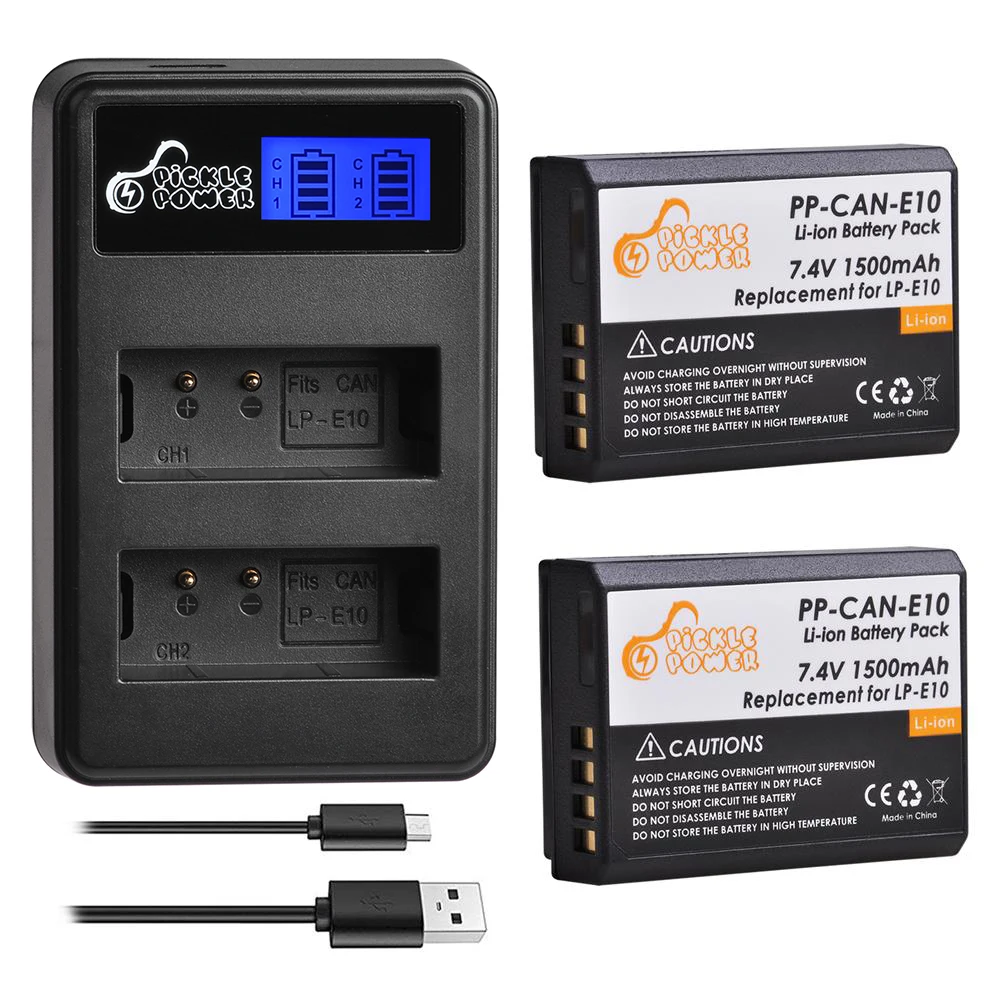 Аккумулятор для фотоаппарата 1500 мАч LP E10 LPE10 + зарядное устройство с двумя USB и ЖК