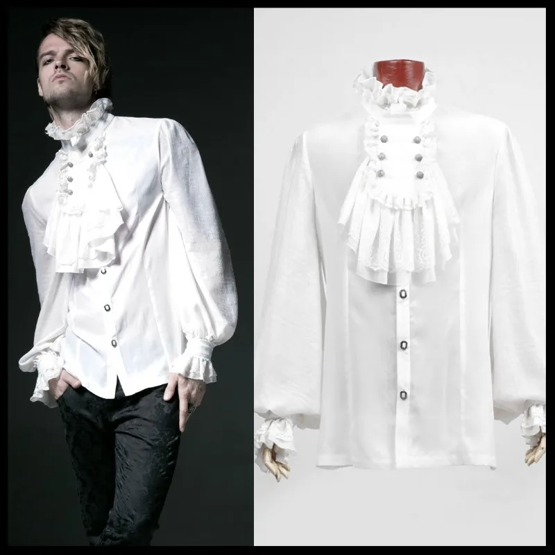Мужская шифоновая рубашка в стиле панк рейва черная или белая готическом с