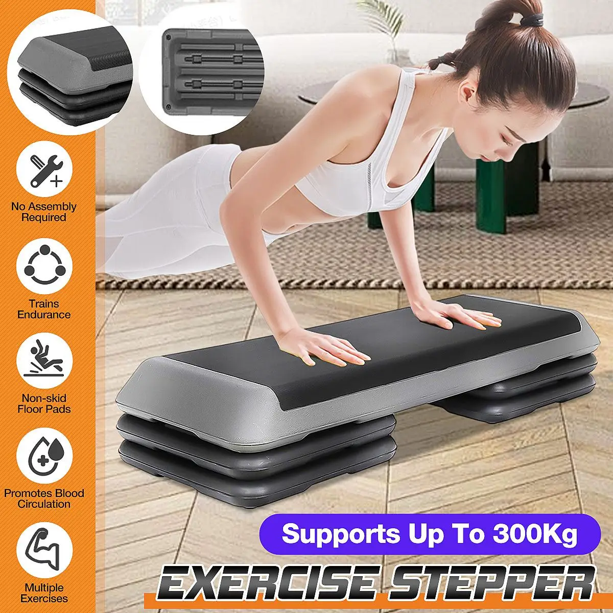 

4 Risers 110cm Fitness Aerobic Step Non-slip Yoga Pedal Stepper Gym Workout Exercise Fitness Aerobic Step Equipment Load 300KG