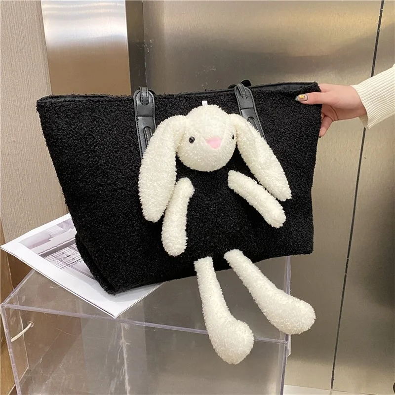 

Плюшевая Сумка-тоут, большая сумка большой емкости 2021, осень и зима, Корейская версия, новая плюшевая сумка, сумка через плечо с милым Кролик...