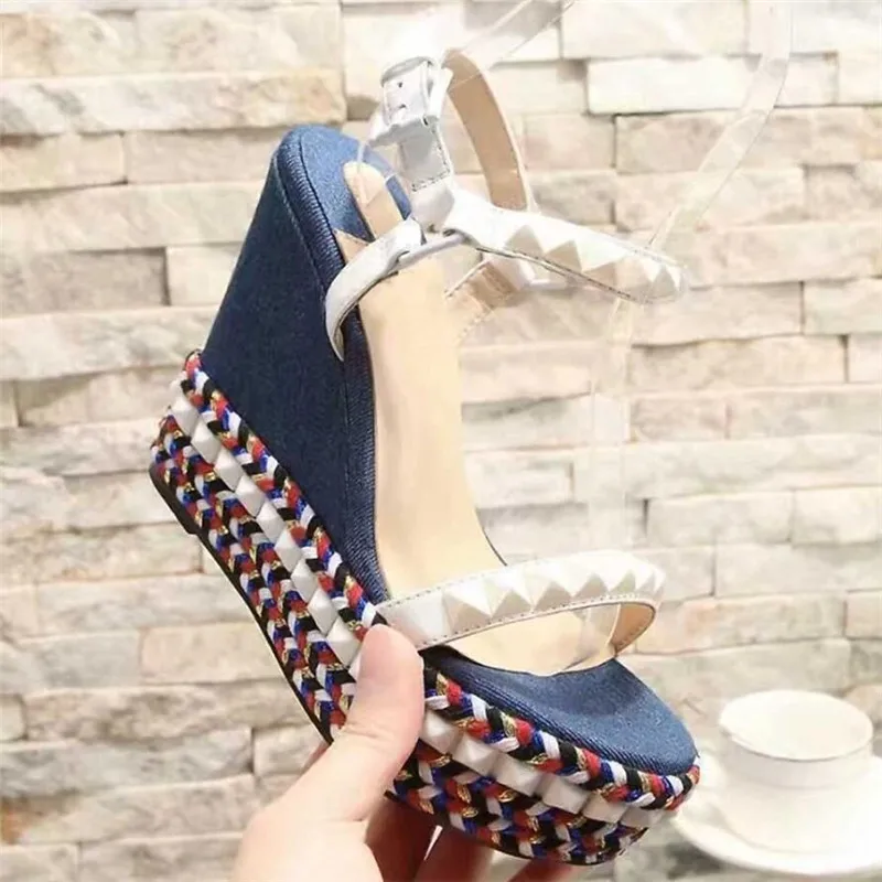 

Prowow Colorful Heels Platform Wedge Shoes Women White Spikes Gladiator Sandals Women Red Bottom High Heels Sandales