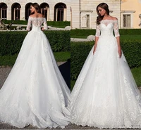2020 gorgeous off the shoulder half sleeves wedding dresses with beaded lace appliques illusion back bridal gowns robe de mariee
