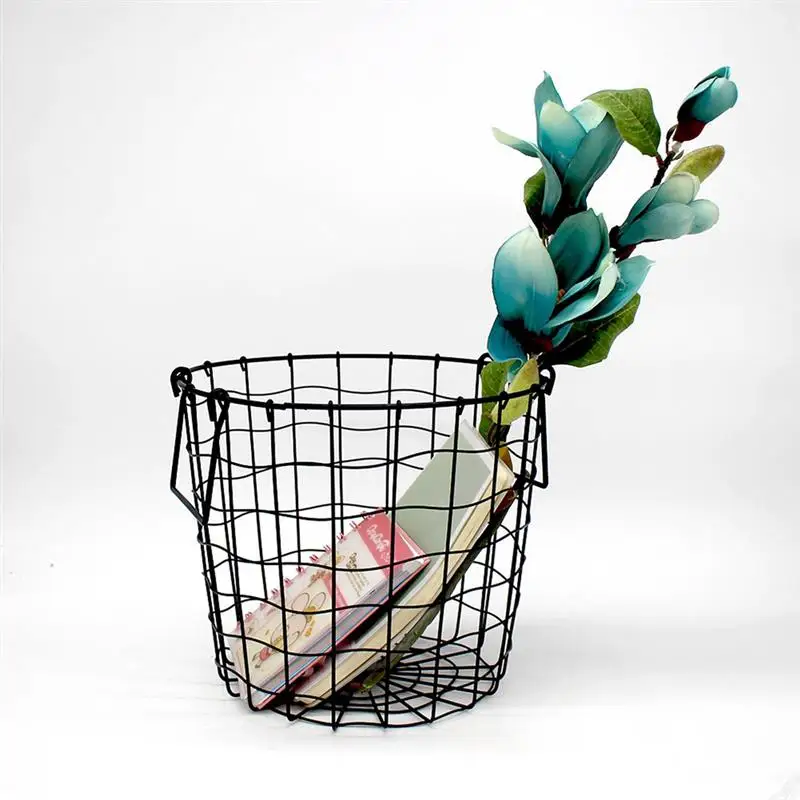 

Northern Europe Style Wrought Iron Home Storage Basket With Handle Grid Dirty Clothes Metal Hamper