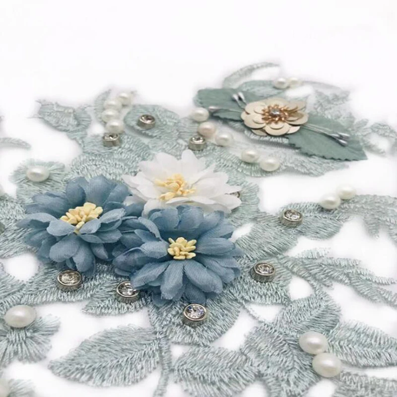 Летние вышитые бисером кружева ручной работы 3D тканевые наклейки цветок с