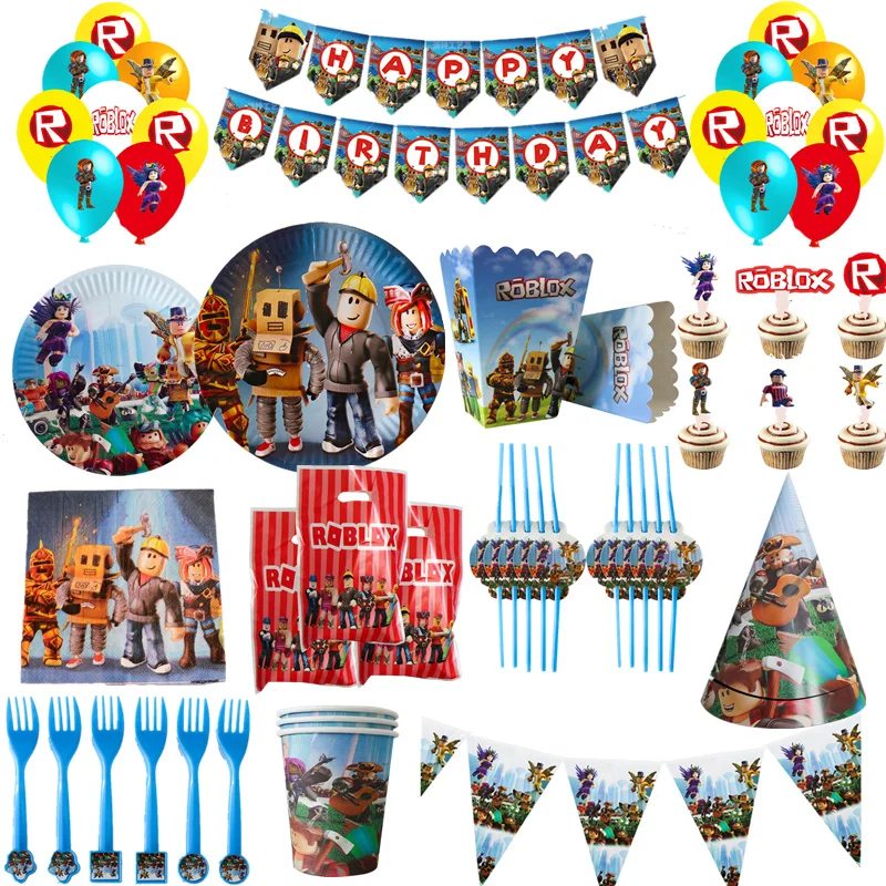Roblo украшения для дня рождения Robloxs шары набор одноразовой посуды бумажная