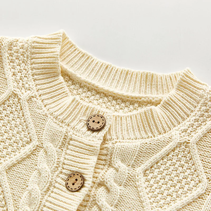 

Baby Boy Girl Rompers Long Sleeve Toddler Unisex Winter Warm Knitted Jumpsuits Infant Single-breasted Cotton Clothes