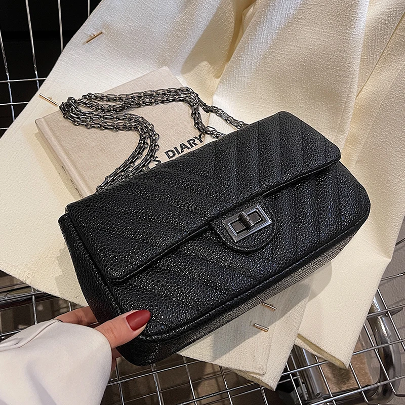 

V Shape Quilted Small PU Leather Chain Crossbody Sling Bags for Women 2022 Hit Trend Ladies Branded Trending Shoulder Handbags