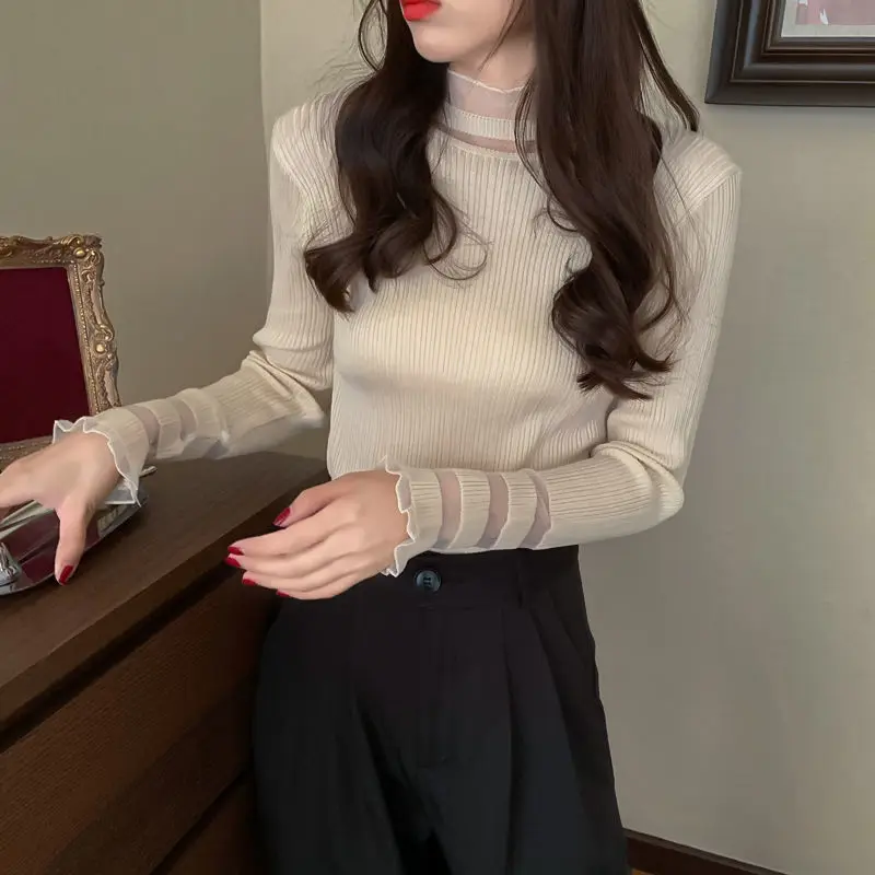 

Women's long sleeve knitted stand collar sweater with long sleeves in autumn and winter fashion