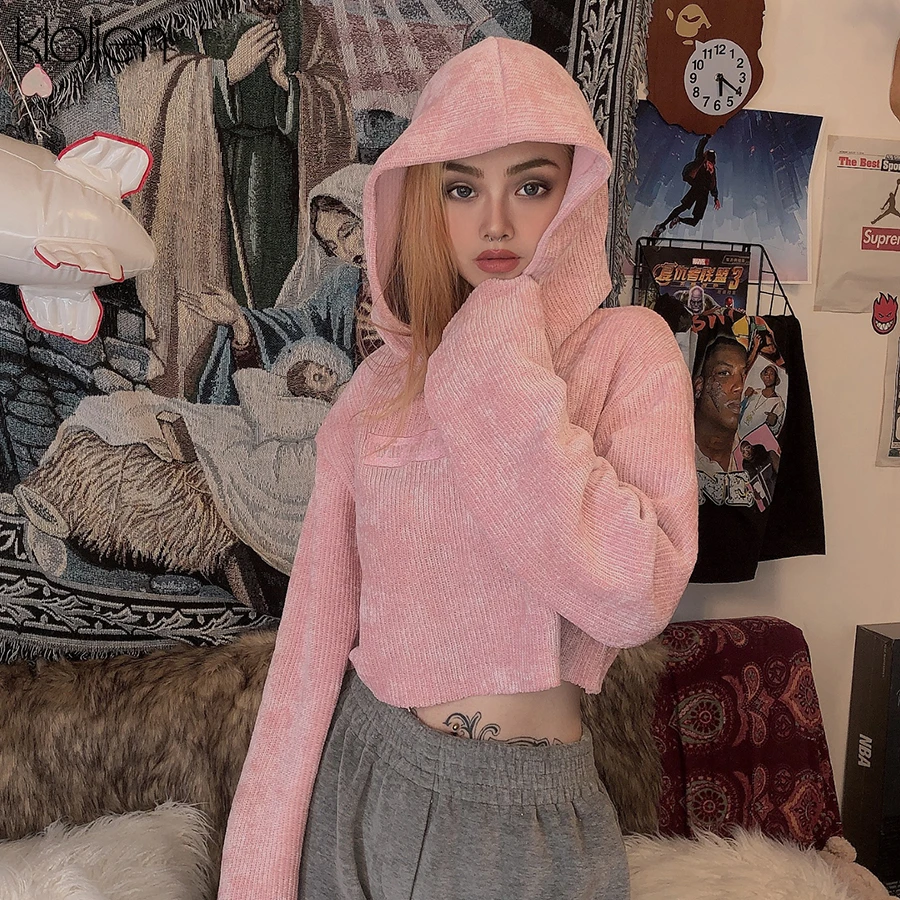 Женская толстовка с длинным рукавом kalien Розовый пуловер капюшоном в стиле