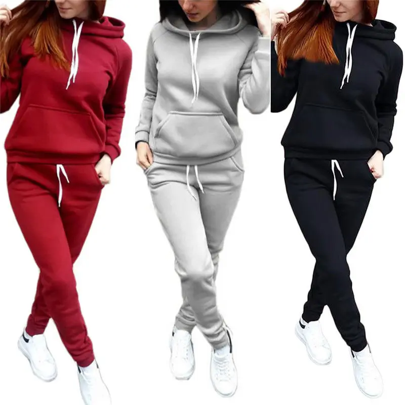 Survêtement 2 Pièces Décontracté de Couleur Unie pour Femme  Sweat à Capuche  Pantalon  Ensemble de