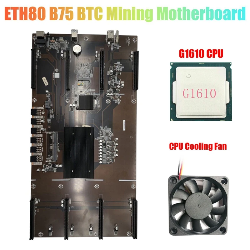 

Материнская плата ETH80 B75 для майнинга BTC + процессор G1610 + охлаждающий вентилятор 8xpcie 16X LGA1155 поддержка 1660 2070 3090 графическая карта
