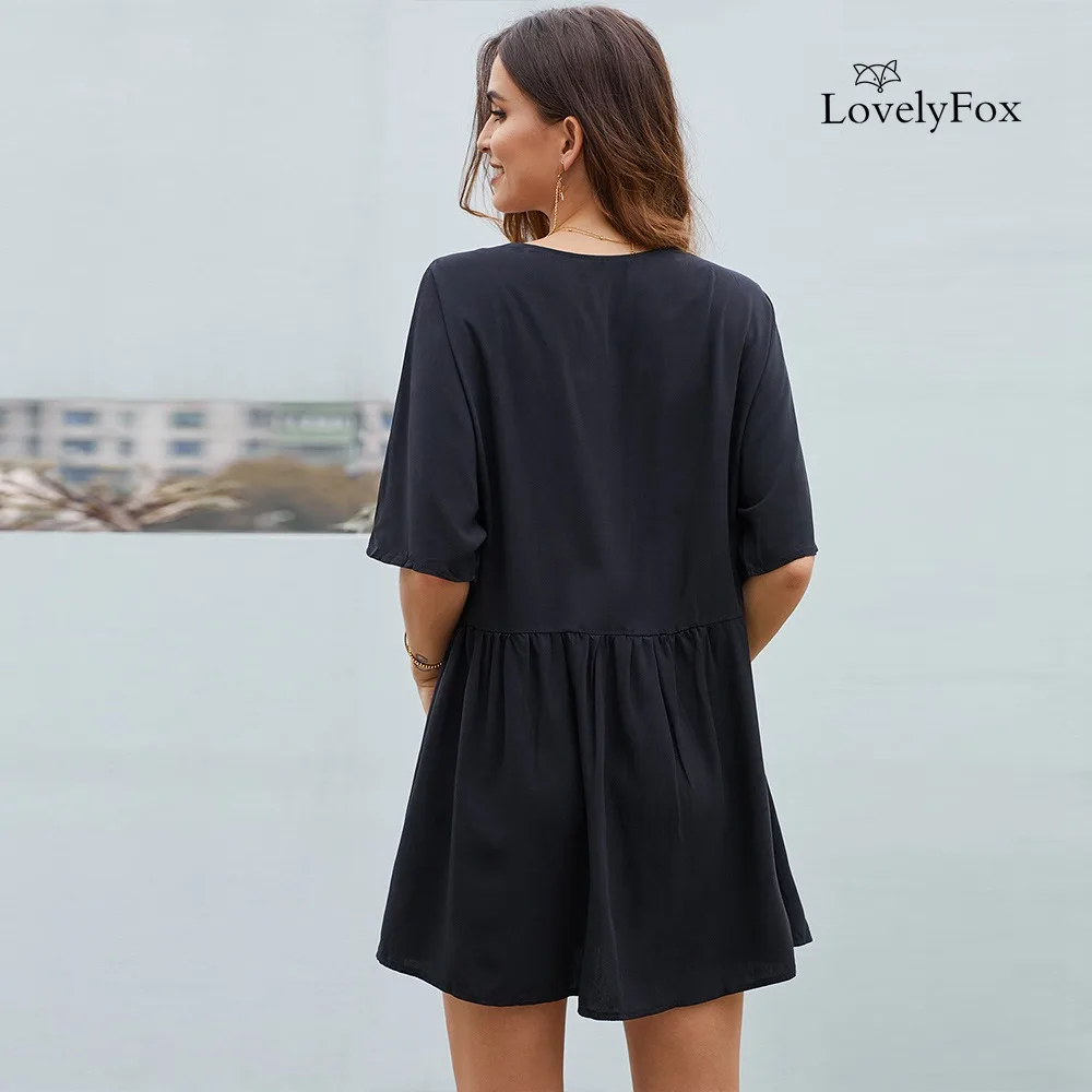 2020 новый стиль Lovelyfox сексуальное платье с V образным вырезом и коротким рукавом