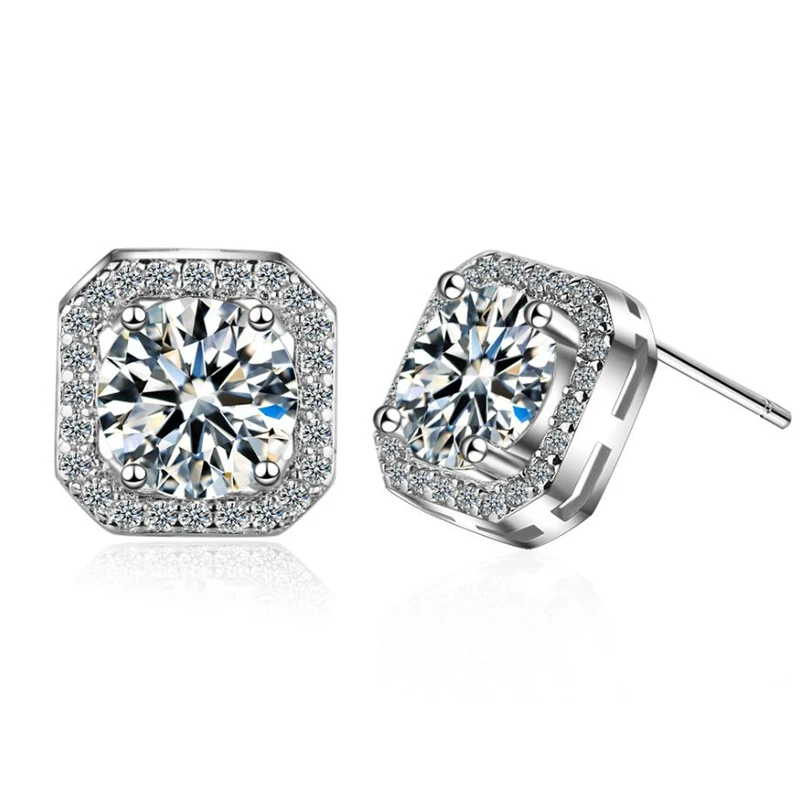 

WYEAIIR 925 Sterling Silver Geometric Square Exquisite Zircon Fashion Personality Female Stud Earrings