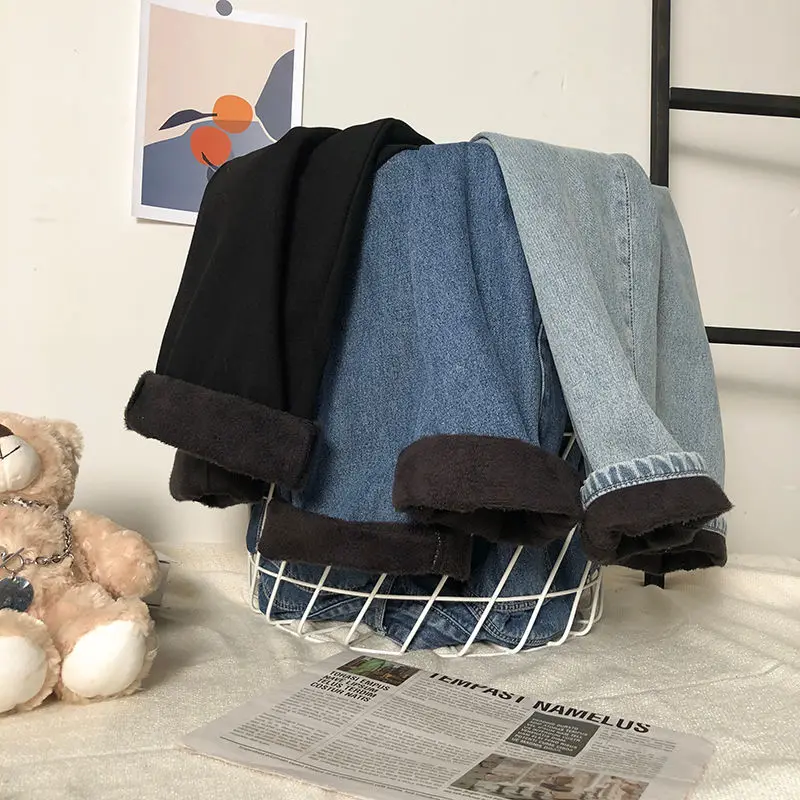 

2020 Winter Men's Loose Thicken Plush Casual Pants Baggy Homme Cargo Pocket Jeans Streetwear Fashion Biker Denim Trousers M-2XL