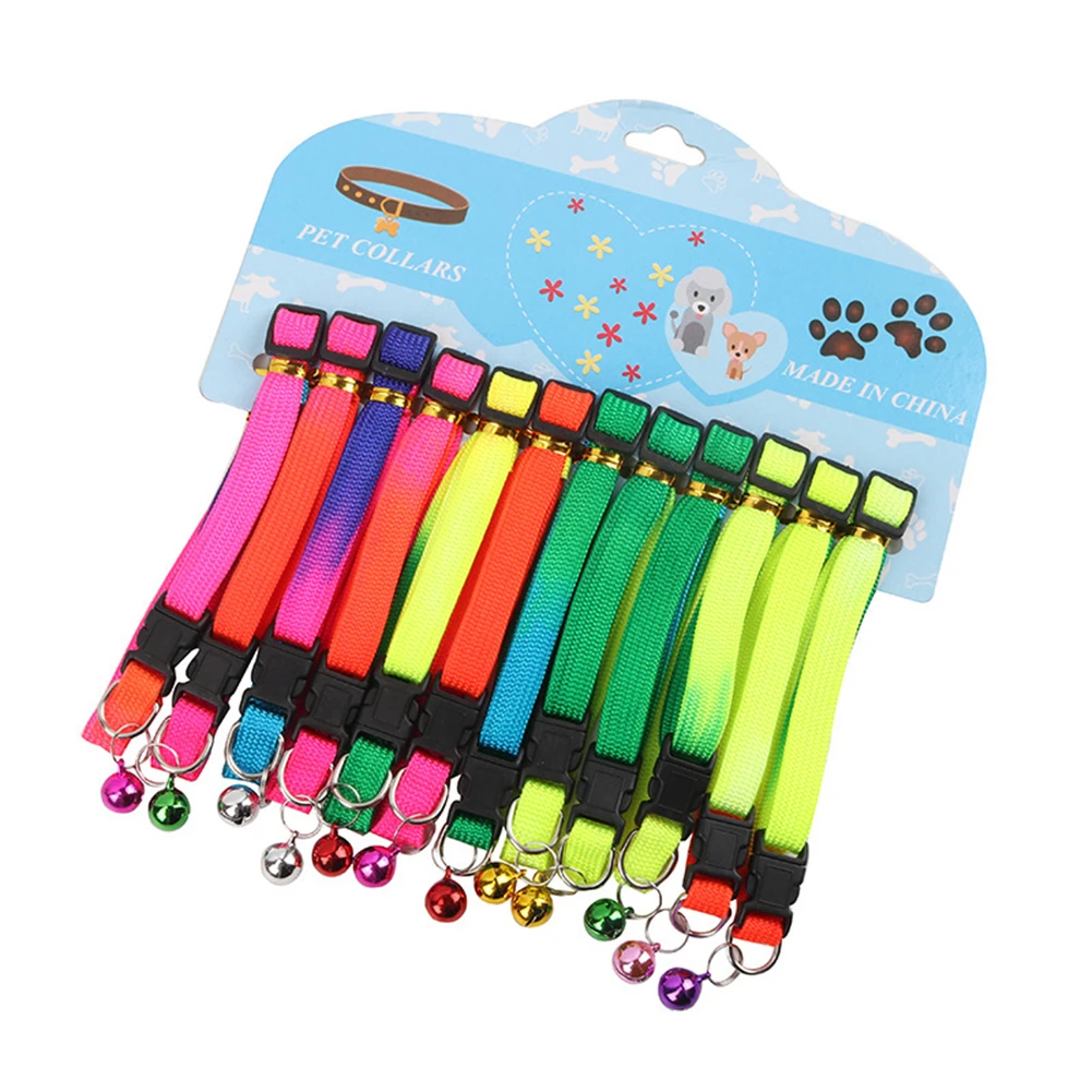 

Colorful Rainbow Cute Bell Pet Collar Adjustable Buckle Cat Dog Collars Pets Supplies Kitten Puppy Nylon Necklace Dogs Accessory