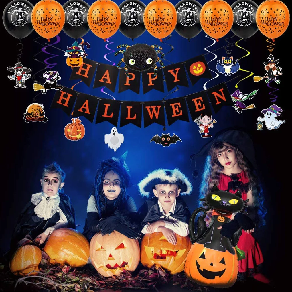 Guirnalda de globos para decoraci&oacute;n de Halloween, pegatina de murci&eacute;lago 3D, telara&ntilde;a, globos para fiesta de Halloween, suministros decorativos para interiores y el hogar, triangulaci&oacute;n de env&iacute;os-5