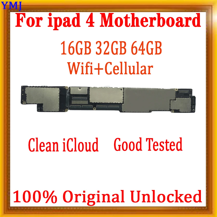 

Factory unlocked for ipad 4 Wifi version Motherboard, 100% original Wifi /3G SIM Cellular Version for ipad 4 Logic board 16gb 32