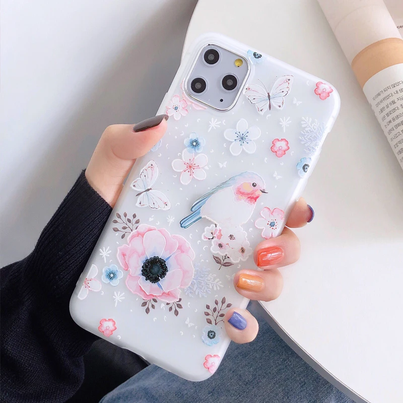 Чехол для iPhone 12 11 Pro XS Max XR 12Mini милый ретро чехол телефона с рельефным розами X 6 7 8 Plus