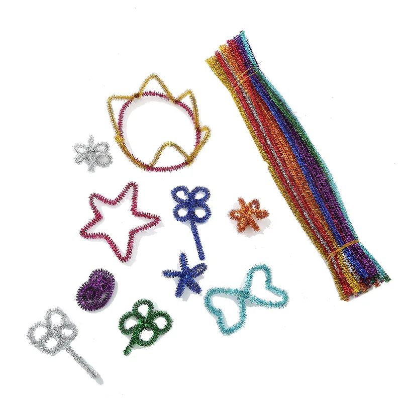 

100pcs Kids Educational DIY Craft Supplies Toys Crafting Glitter Chenille Stems Pipe Cleaner Plush Tinsel Stems Wired Sticks