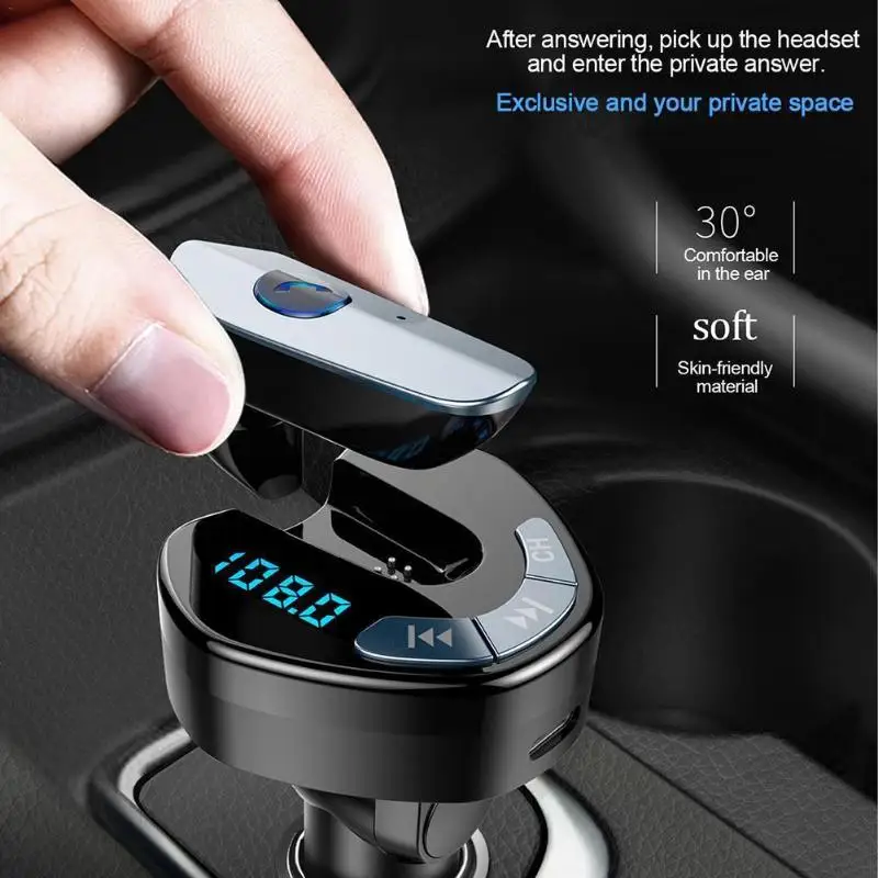 VODOOL Handsfree Bluetooth 5,0 fm-передатчик с наушниками Dual USB Автомобильное зарядное устройство для телефона Bluetooth автомобильный комплект стерео аудио mp3-плеер