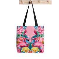 women shopper bag flamingo garden printed kawaii bag harajuku shopping canvas shopper bag girl handbag tote shoulder lady bag