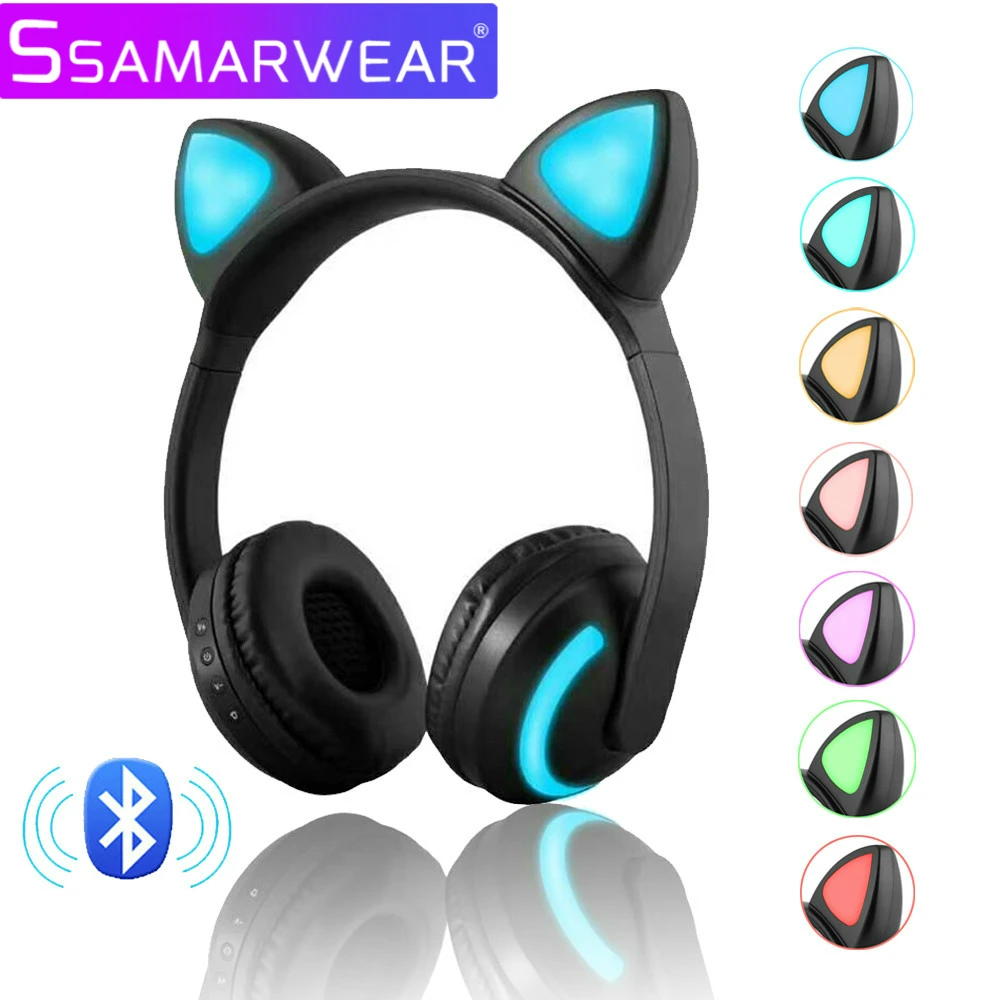 Bluetooth стерео наушники беспроводные кошачьи наушники мигающие светящиеся Игровые наушники 7 цветов светодиодный светильник для телефона ПК