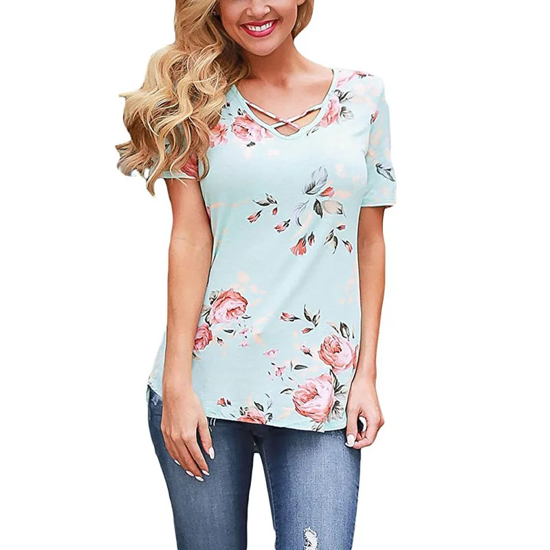 

Fashion Summer Plus Size 5XL Women T-shirt Short Sleeve V-Neck Print Casual Sexy Chiffon T Shirt Women Tops Harajuku Lady Tees
