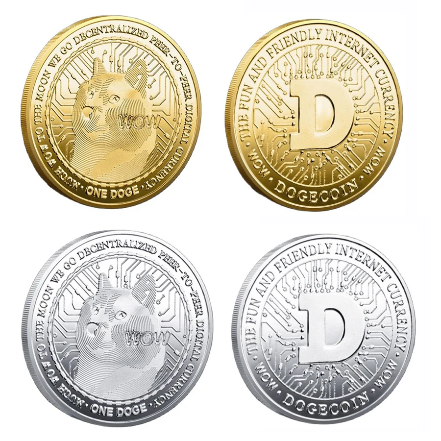 

Virtual Dogecoin Doge Commemorative Coins Collection Dog Pattern Souvenir Home Decoration Crafts Desktop Ornaments With Keychain