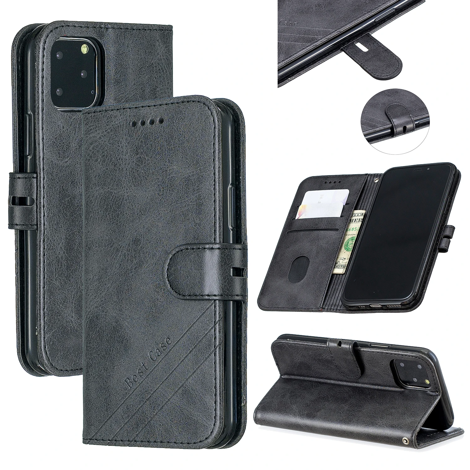 

Leather Full Cover for iPhone 12 11 Pro Max XR XS SE 2020 6 7 8 Plus X Wallet Flip Case Solid Color Business Card Slot Phone Bag