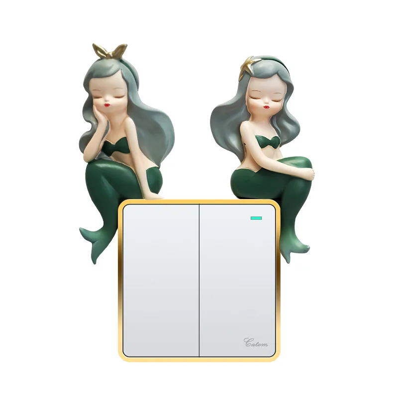 

New Mermaid Switch Stickers 3D Resin Cartoon Socket Decorative Sticker Indoor Living Room Wall Stickers Creative Socket Sticker