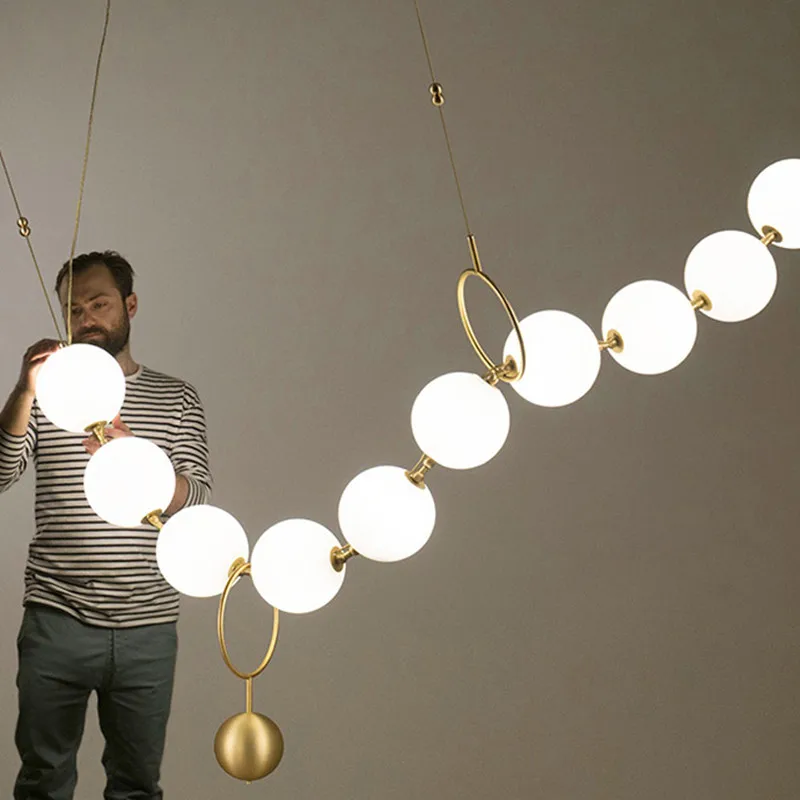 

Postmodern Loft Glass Ball Pendant Light Creative Necklace Design Restaurant Hall Led Lights Decro Suspension Lamp Fixtures Iron