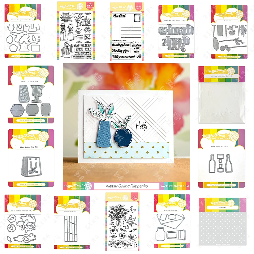 

Diy Gift Card Paper Bag Thank Postcard Bouquet Delivery Stems Metal Cutting Dies Stamps Scrapbook Decoration Embossing Stencils