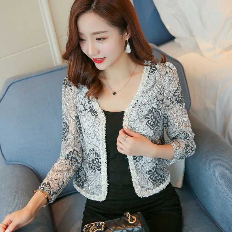 Женский короткий кардиган с длинным рукавом и круглым вырезом|Женские куртки| |