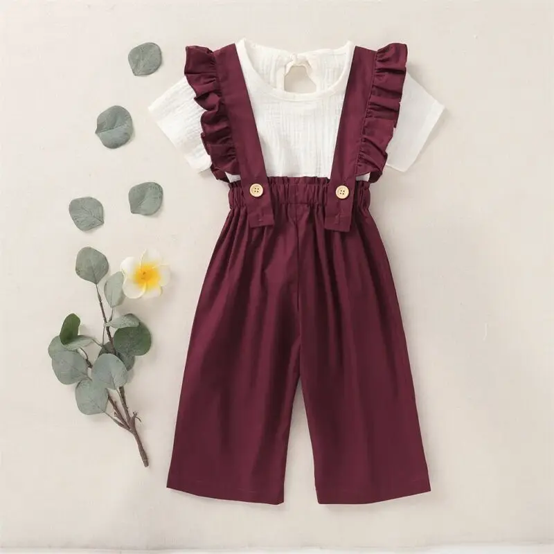 

Pudcoco Toddler Baby Girl Clothes Spring Autumn 2pcs Short Sleeve Ruffle Tops Polka Long Pants Outfit Set For Kid Girl 2-6Years