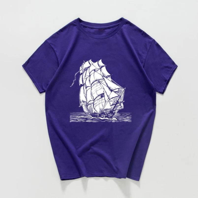 Женская винтажная хлопковая Футболка с принтом корабля летняя повседневная