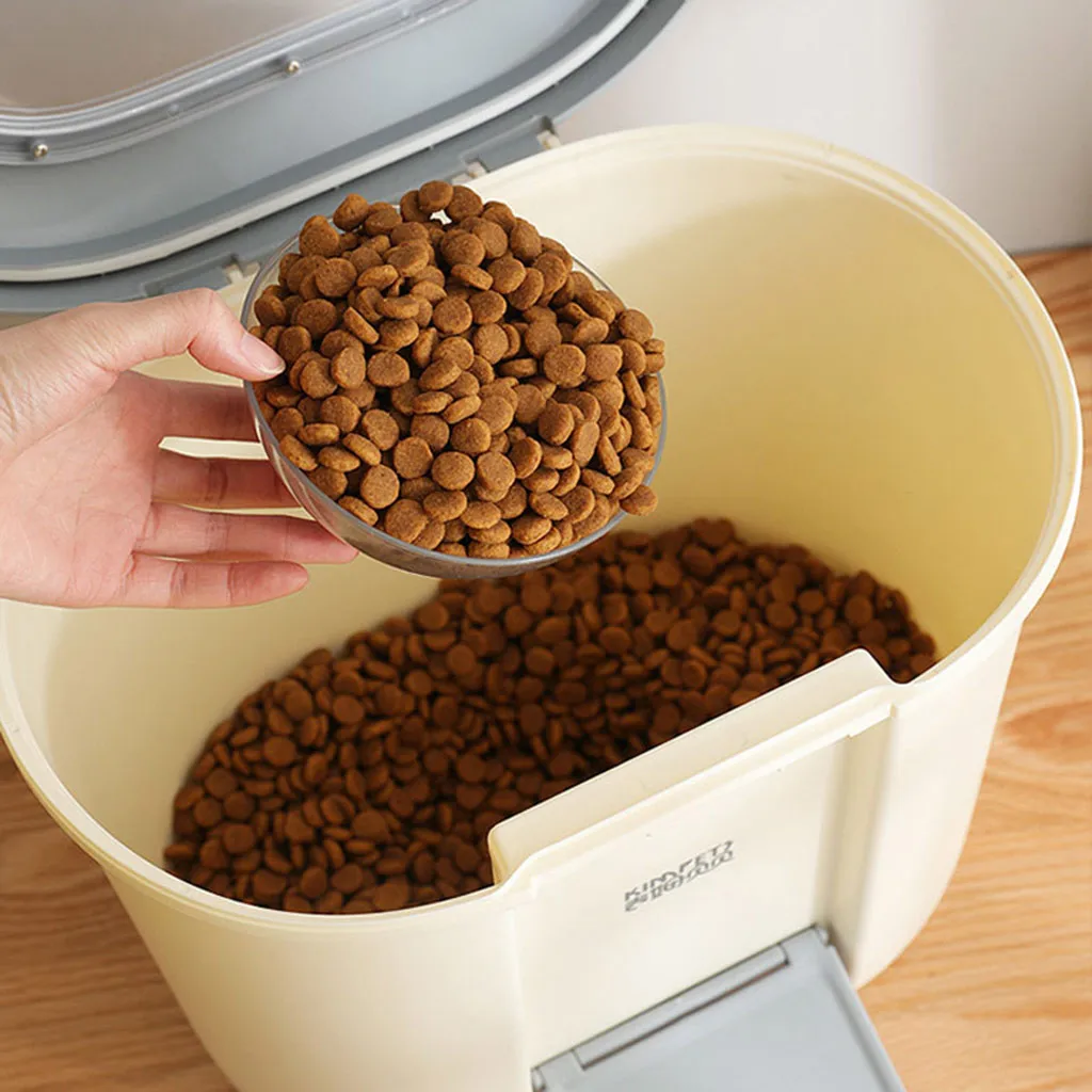 

5l Pet Cat Dog Food Storage Bucket Large Capacity Moisture-proof With Bowl Abs Plastic Easy To Operate Clean 30x29x17.5(cm) *