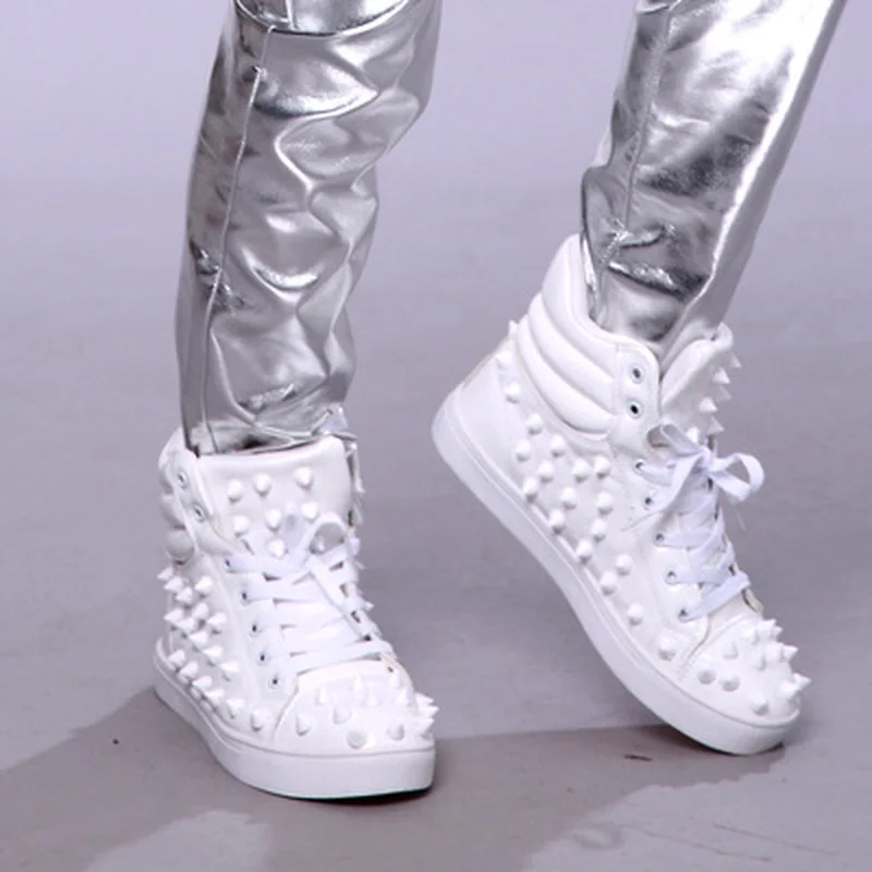 Крутая Высокая танцевальная обувь для выступлений мужская с заклепками в стиле