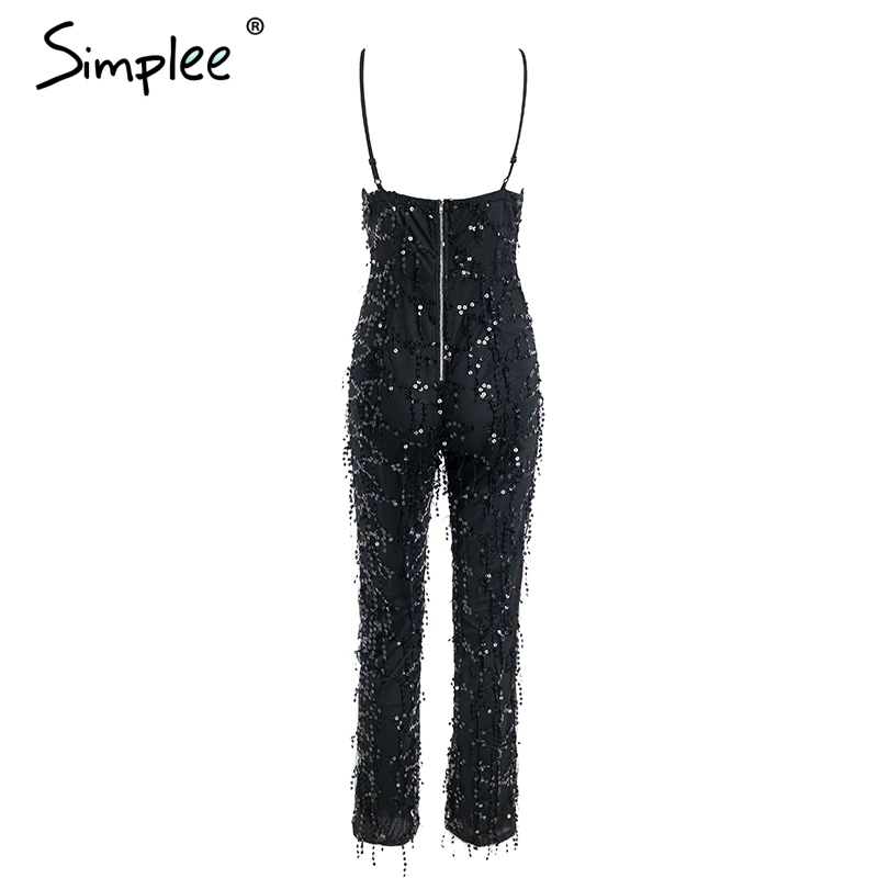 Simplee сексуальный комбинезон с кисточками и блестками длинный женский v образным
