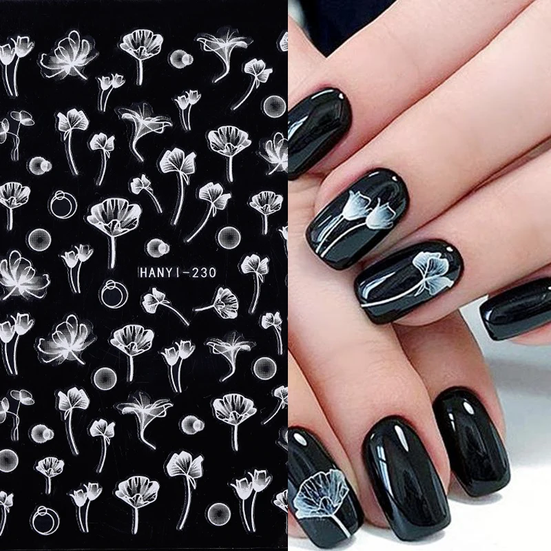 

1 Sheet White Lace Flowers Series 3D Nail Sticker Colorful Mixed Patterns Nail Transfer Decals Nail Art DIY Design Decorations