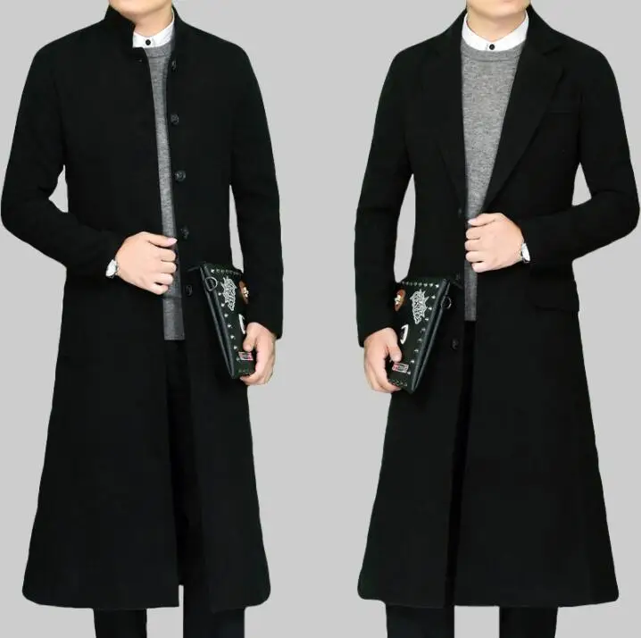Thicken casual woolen coat men trench coats long sleeves overcoat mens cashmere coat casaco masculino stand collar black england