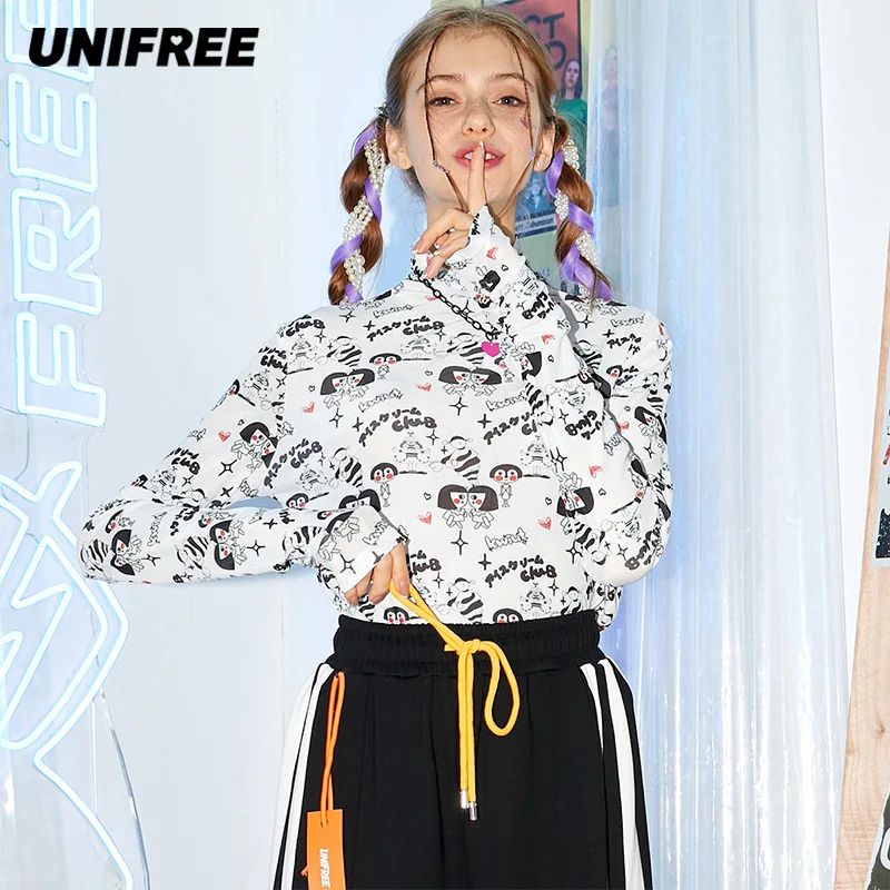 

UNIFREE Autumn Winter Women's T-Shirt Designer Clothes Chic Half Turtleneck Mutilcolor Casual Long Sleeve Tees
