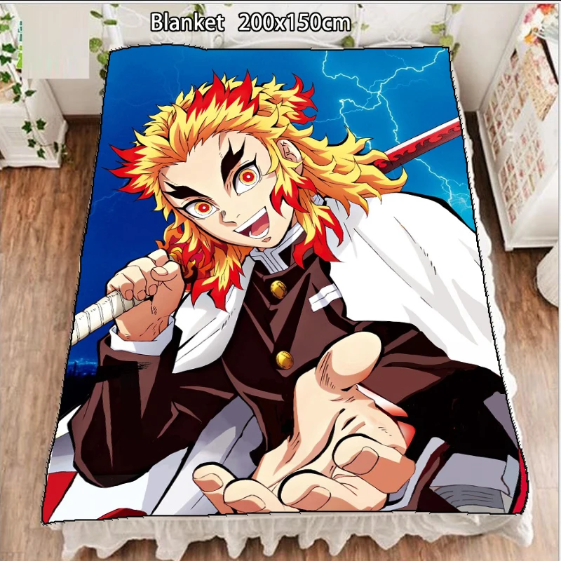 

Аниме Флисовое одеяло Demon Slayer Kimetsu no Yaiba Rengoku Kyoujurou Стёганое одеяло ковер мягкие постельные принадлежности 200x150 см